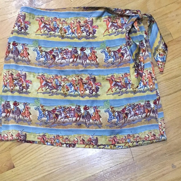 Nicole Miller Vintage Western Print Sarong Mini Silk Skirt. EUC. SZ L - Picture 3 of 3